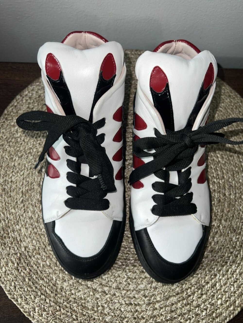 Minna Parikka High Top Leather Sneakers White Black Red Size 6. Women's.